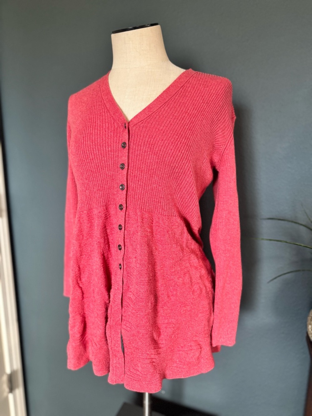 NIC+ZOE Coral Pink V-Neck Button-Front Cardigan